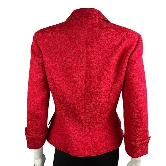 Maggy London Red Paisley Silk Blazer Suit Jacket Womens Size 10 - Picture 4 of 9